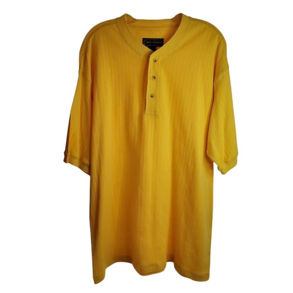 Croft & Barrow Yellow Ribbed Henley Shirt 100% Cotton Size L